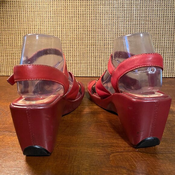 Vintage Liz Claiborne "Lizflex" Red Cranberry Leather Wedge  Sandals sz: 9 - Picture 2 of 15